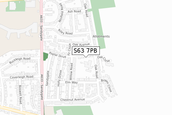 S63 7PB map - large scale - OS Open Zoomstack (Ordnance Survey)