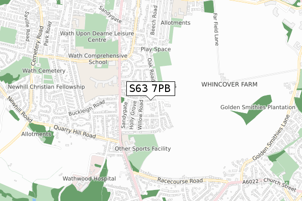 S63 7PB map - small scale - OS Open Zoomstack (Ordnance Survey)