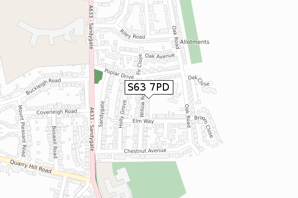 S63 7PD map - large scale - OS Open Zoomstack (Ordnance Survey)