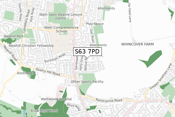S63 7PD map - small scale - OS Open Zoomstack (Ordnance Survey)