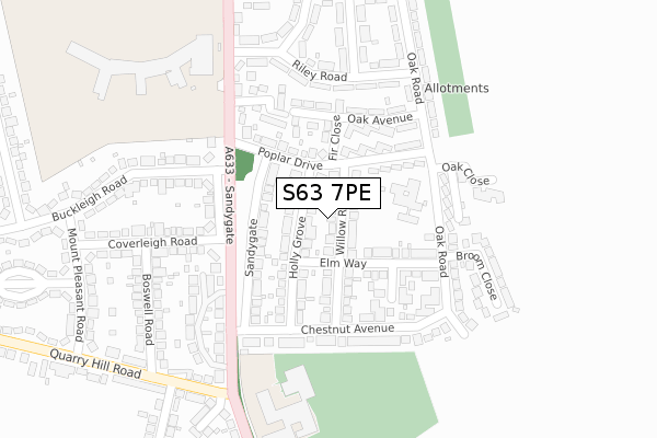 S63 7PE map - large scale - OS Open Zoomstack (Ordnance Survey)