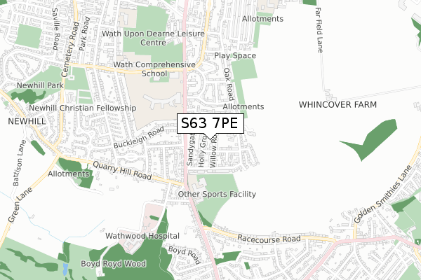 S63 7PE map - small scale - OS Open Zoomstack (Ordnance Survey)