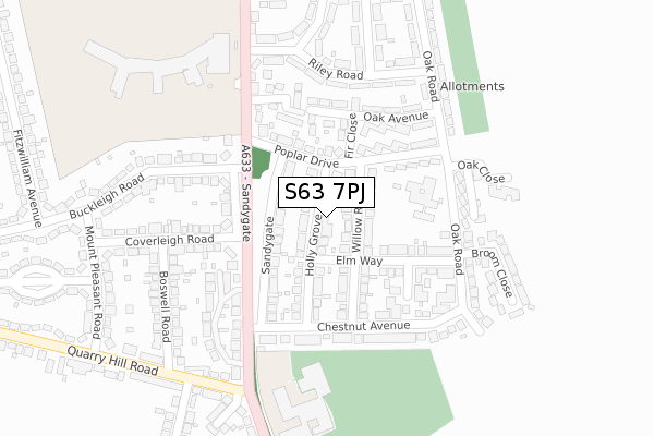 S63 7PJ map - large scale - OS Open Zoomstack (Ordnance Survey)