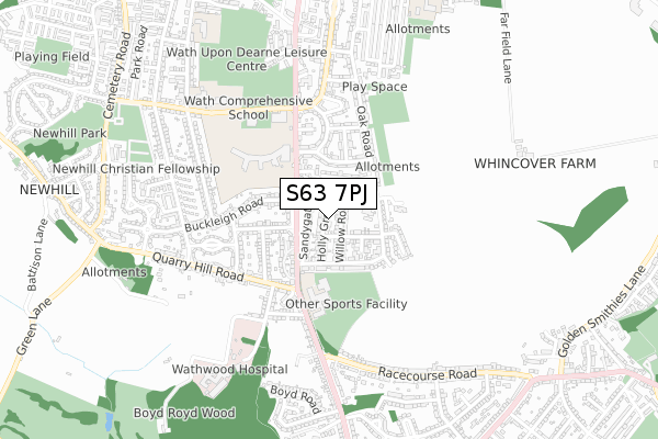 S63 7PJ map - small scale - OS Open Zoomstack (Ordnance Survey)