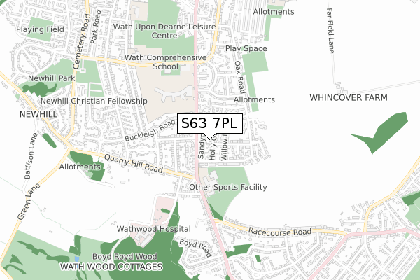 S63 7PL map - small scale - OS Open Zoomstack (Ordnance Survey)