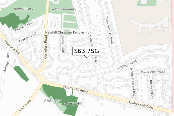 S63 7SG map - large scale - OS Open Zoomstack (Ordnance Survey)