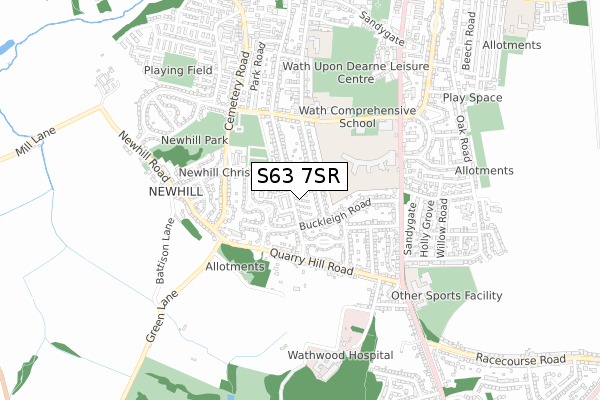 S63 7SR map - small scale - OS Open Zoomstack (Ordnance Survey)