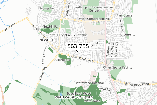 S63 7SS map - small scale - OS Open Zoomstack (Ordnance Survey)