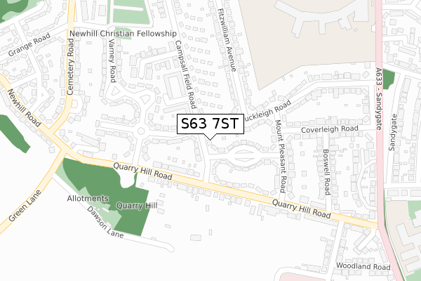 S63 7ST map - large scale - OS Open Zoomstack (Ordnance Survey)