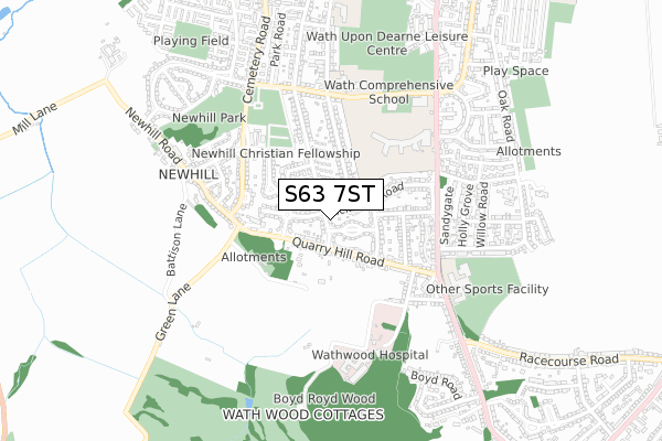 S63 7ST map - small scale - OS Open Zoomstack (Ordnance Survey)
