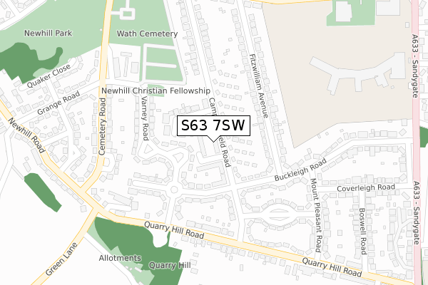 S63 7SW map - large scale - OS Open Zoomstack (Ordnance Survey)