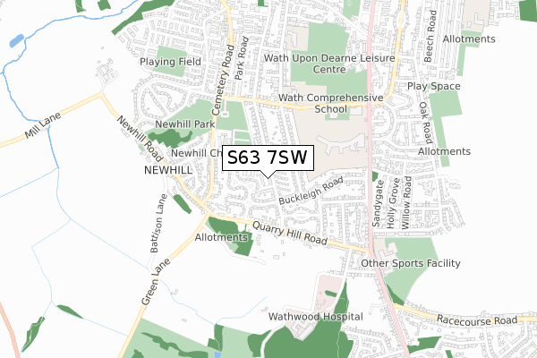 S63 7SW map - small scale - OS Open Zoomstack (Ordnance Survey)