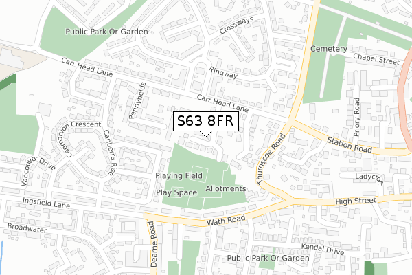 S63 8FR map - large scale - OS Open Zoomstack (Ordnance Survey)