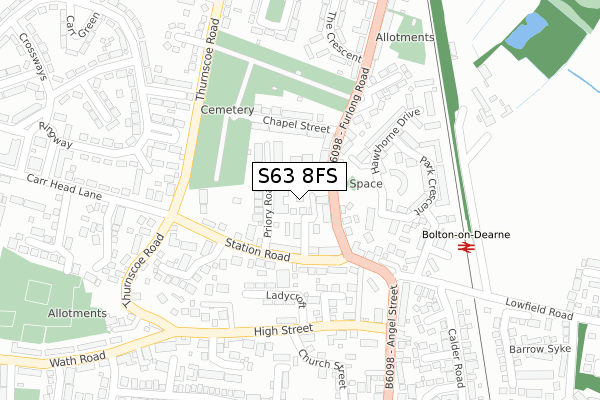 S63 8FS map - large scale - OS Open Zoomstack (Ordnance Survey)