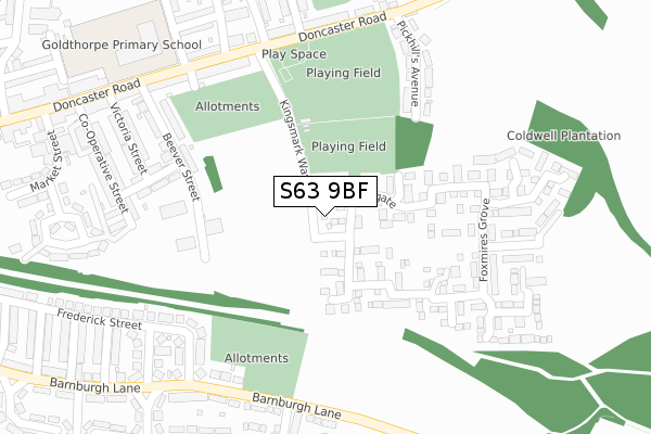 S63 9BF map - large scale - OS Open Zoomstack (Ordnance Survey)