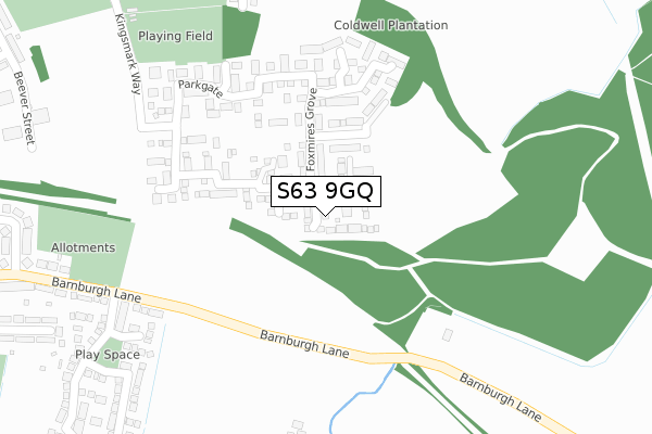 S63 9GQ map - large scale - OS Open Zoomstack (Ordnance Survey)