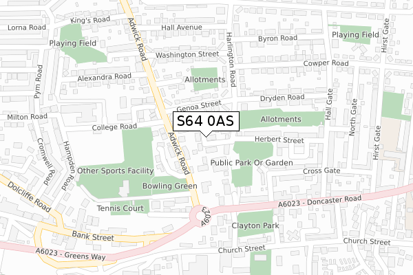 S64 0AS map - large scale - OS Open Zoomstack (Ordnance Survey)