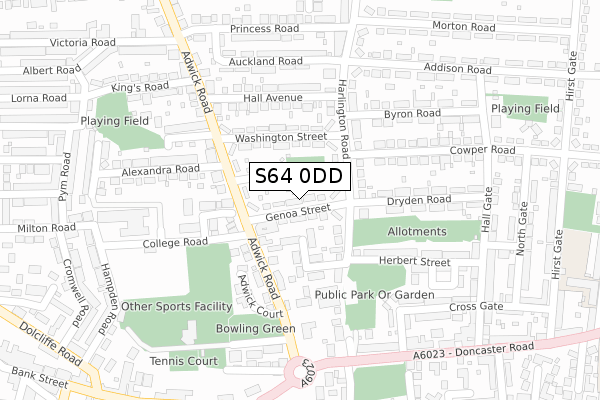 S64 0DD map - large scale - OS Open Zoomstack (Ordnance Survey)