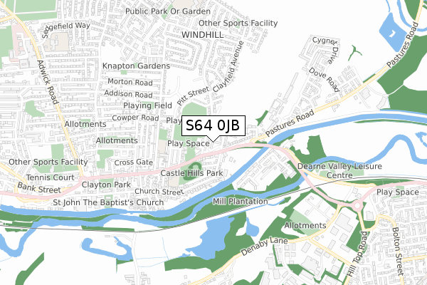 S64 0JB map - small scale - OS Open Zoomstack (Ordnance Survey)