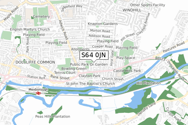 S64 0JN map - small scale - OS Open Zoomstack (Ordnance Survey)