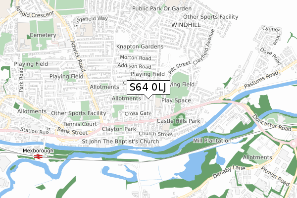 S64 0LJ map - small scale - OS Open Zoomstack (Ordnance Survey)