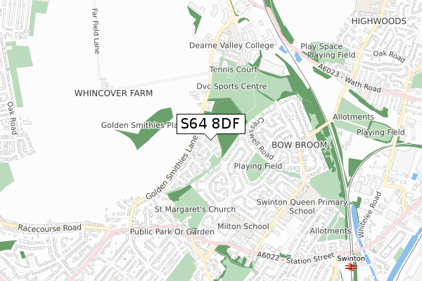 S64 8DF map - small scale - OS Open Zoomstack (Ordnance Survey)