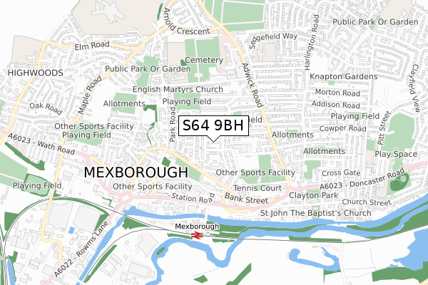 S64 9BH map - small scale - OS Open Zoomstack (Ordnance Survey)
