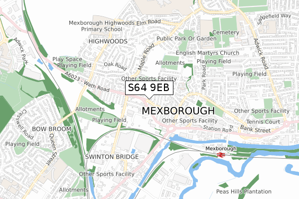 S64 9EB map - small scale - OS Open Zoomstack (Ordnance Survey)
