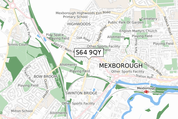 S64 9QY map - small scale - OS Open Zoomstack (Ordnance Survey)