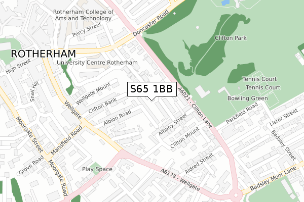 S65 1BB map - large scale - OS Open Zoomstack (Ordnance Survey)