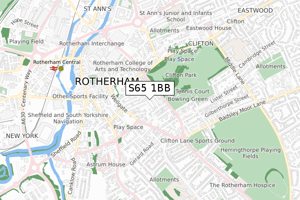 S65 1BB map - small scale - OS Open Zoomstack (Ordnance Survey)