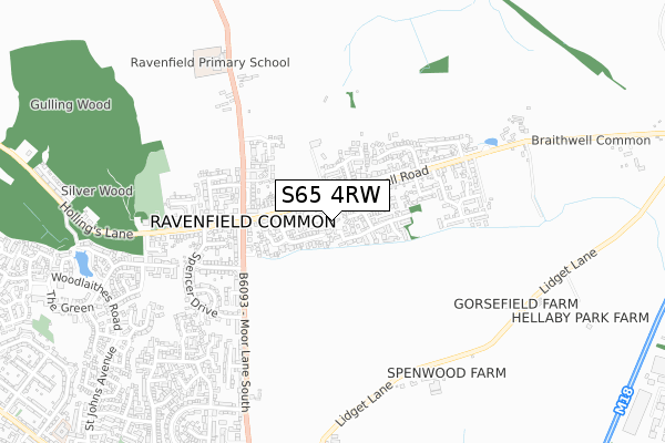 S65 4RW map - small scale - OS Open Zoomstack (Ordnance Survey)