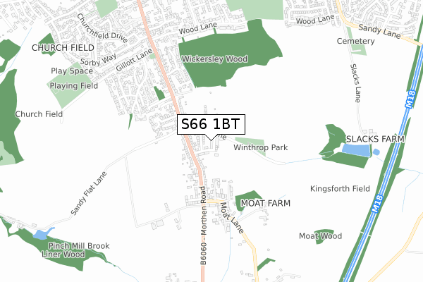 S66 1BT map - small scale - OS Open Zoomstack (Ordnance Survey)