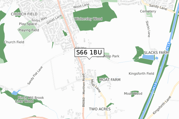 S66 1BU map - small scale - OS Open Zoomstack (Ordnance Survey)