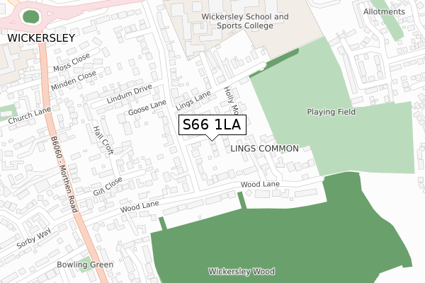 S66 1LA map - large scale - OS Open Zoomstack (Ordnance Survey)