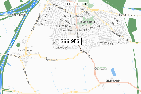 S66 9FS map - small scale - OS Open Zoomstack (Ordnance Survey)