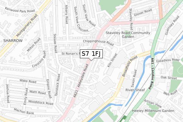 S7 1FJ map - large scale - OS Open Zoomstack (Ordnance Survey)