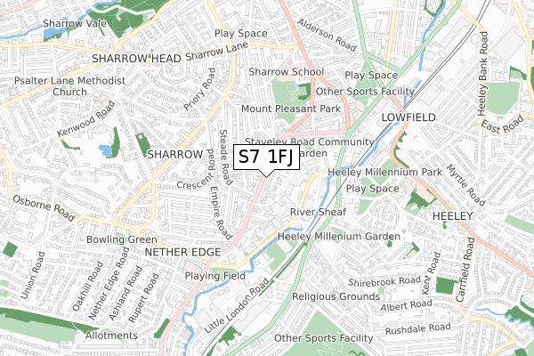 S7 1FJ map - small scale - OS Open Zoomstack (Ordnance Survey)