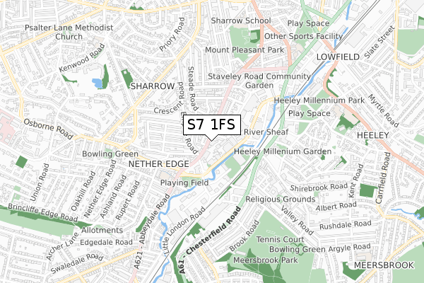 S7 1FS map - small scale - OS Open Zoomstack (Ordnance Survey)