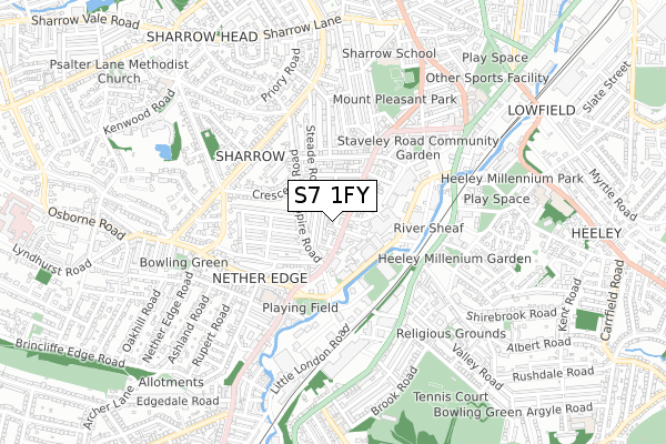 S7 1FY map - small scale - OS Open Zoomstack (Ordnance Survey)