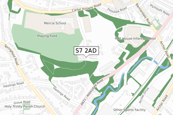 S7 2AD map - large scale - OS Open Zoomstack (Ordnance Survey)