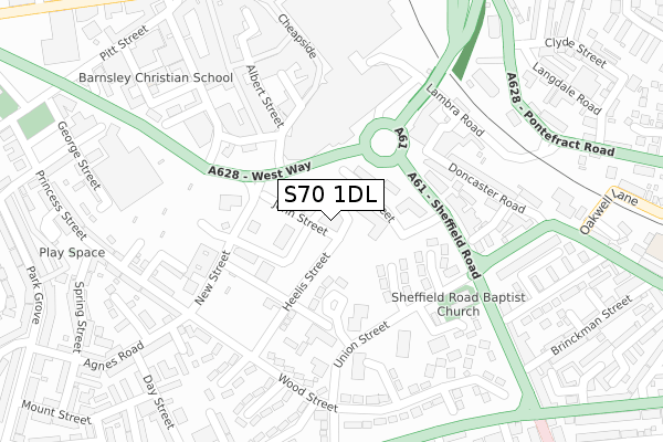 S70 1DL map - large scale - OS Open Zoomstack (Ordnance Survey)