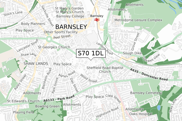 S70 1DL map - small scale - OS Open Zoomstack (Ordnance Survey)