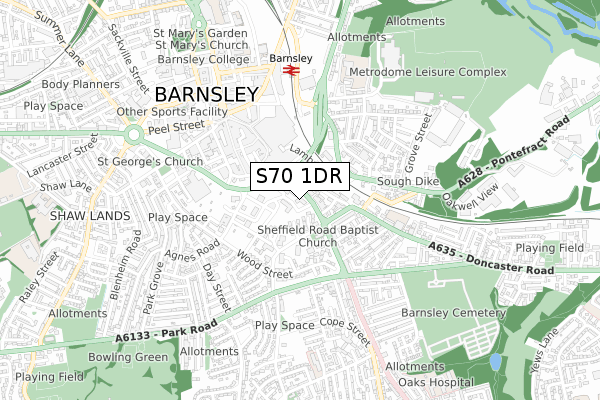 S70 1DR map - small scale - OS Open Zoomstack (Ordnance Survey)