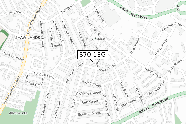 S70 1EG map - large scale - OS Open Zoomstack (Ordnance Survey)