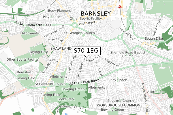 S70 1EG map - small scale - OS Open Zoomstack (Ordnance Survey)