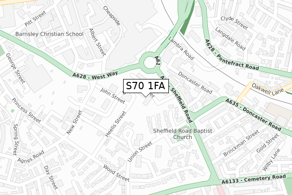 S70 1FA map - large scale - OS Open Zoomstack (Ordnance Survey)