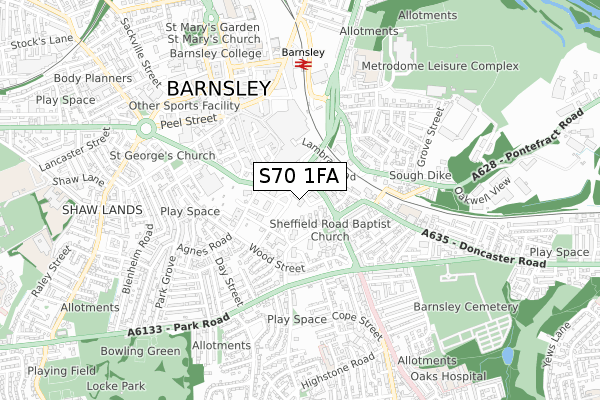 S70 1FA map - small scale - OS Open Zoomstack (Ordnance Survey)