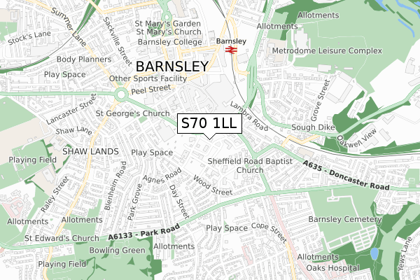 S70 1LL map - small scale - OS Open Zoomstack (Ordnance Survey)