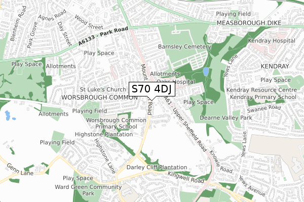 S70 4DJ map - small scale - OS Open Zoomstack (Ordnance Survey)